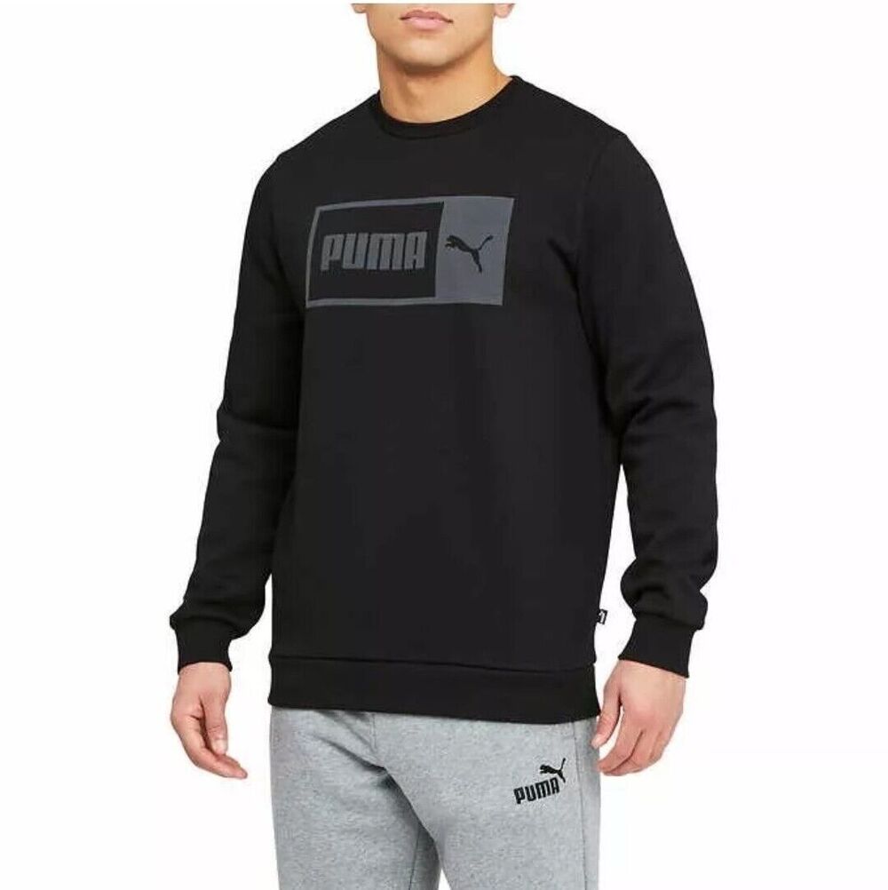 Puma Men's Split Graphic Long Sleeve Logo Pullover Sweatshirt Black NEW Size M
